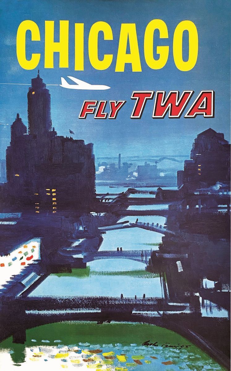 Austin Briggs : Chicago-Fly TWA  - Asta Manifesti d'Epoca - Cambi Casa d'Aste