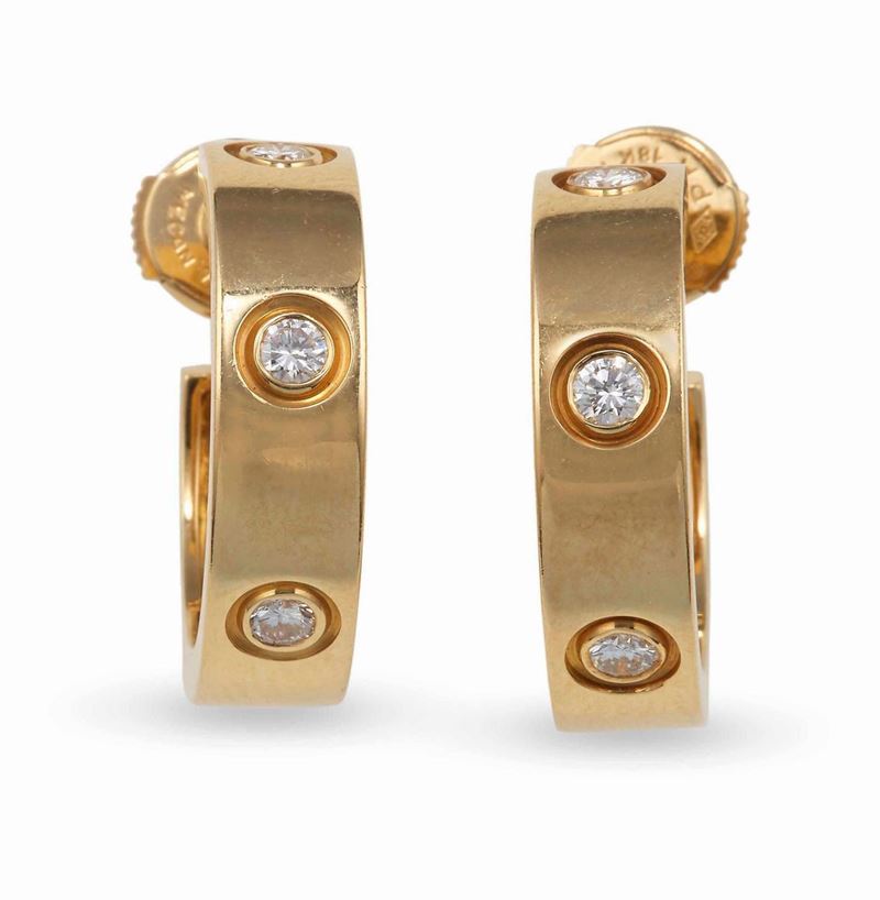 Diamond and gold Love hoop earrings. Signed and numbered Cartier E 22400 - 1997  - Auction Fine and Coral Jewels - Cambi Casa d'Aste