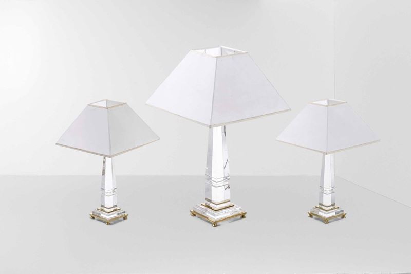 Sandro Petti : Tre lampade da tavolo obelisco  - Auction 20th century furniture  [..]