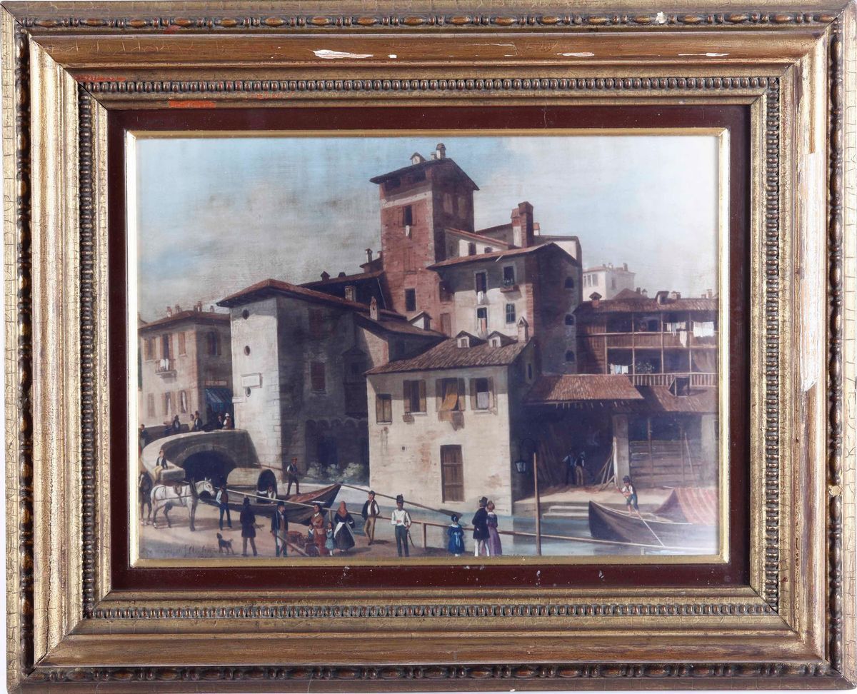 Giuseppe Canella - La Pusterla di Sant’ambrogio sul Naviglio a Milano, 1837