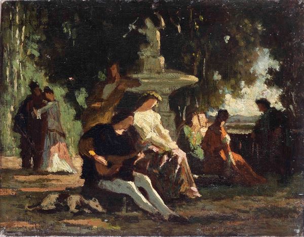 Bozzetto (scena cortese accanto ad una fontana)
