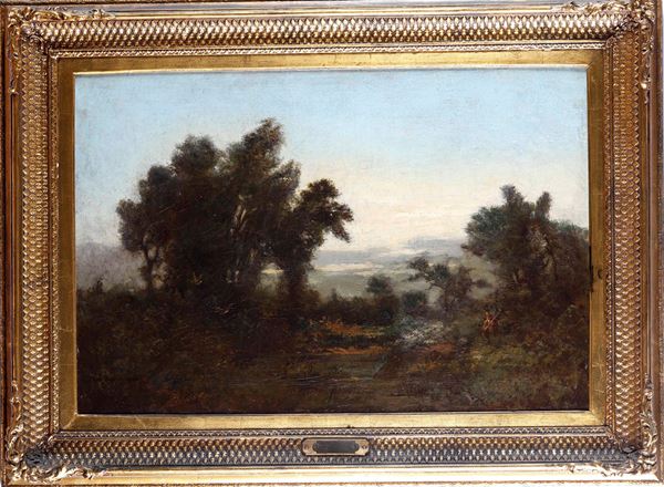 Theo Hyslop (1856-1933) Paesaggio con cacciatore