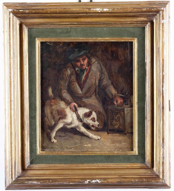Scuola del XIX secolo Uomo con cane