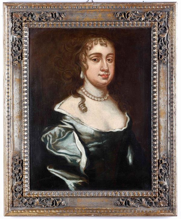 Scuola del XVIII secolo Ritratto di dama con girocollo di perle