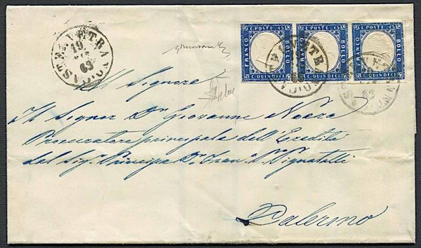 1863, Regno d’Italia, lettera da Castelvetrano per Palermo del 19 marzo 1863.