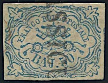 1852, Stato Pontificio, 50 baj azzurro (S. 10).  - Auction Philately - Cambi Casa d'Aste