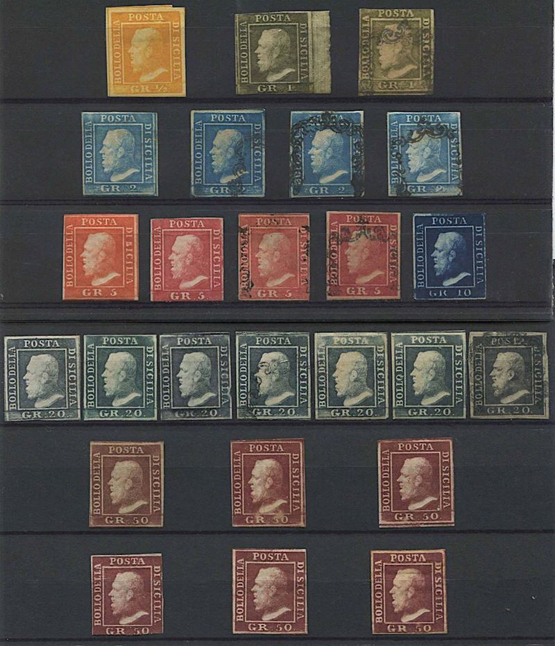 1859, Sicilia, 25 esemplari in parte usati e in parte nuovi.  - Auction Philately - Cambi Casa d'Aste