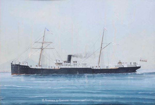 L. Roberto Ritratto della "SS. Hispania entering the bay of Naples, 1889"