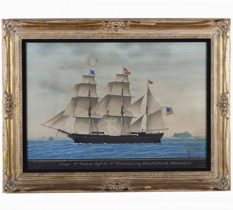Domenico Gavarrone : Ritratto del Brigantino "Woodside", 1855  - Asta Arte Marinara e Strumenti Scientifici - Cambi Casa d'Aste