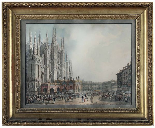 LOTTO RITIRATO Scuola del XVIII secolo Piazza Duomo a Milano
