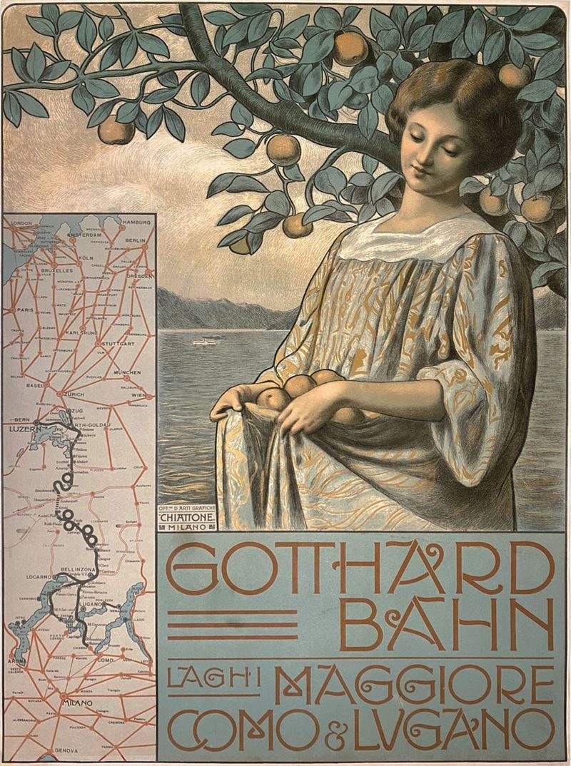 Gottard Bahn : Laghi Maggiore Como e Lugano  - Auction Vintage Posters - Cambi Casa d'Aste