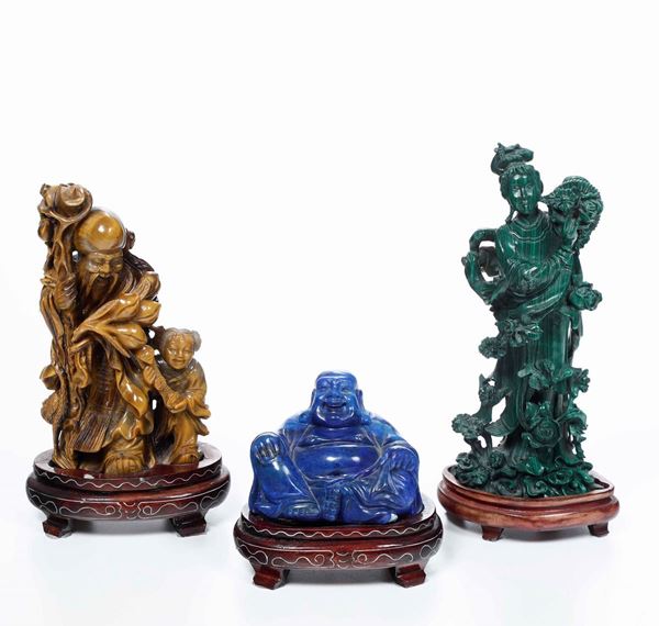 Tre figure in pietre dure, Cina, XX secolo