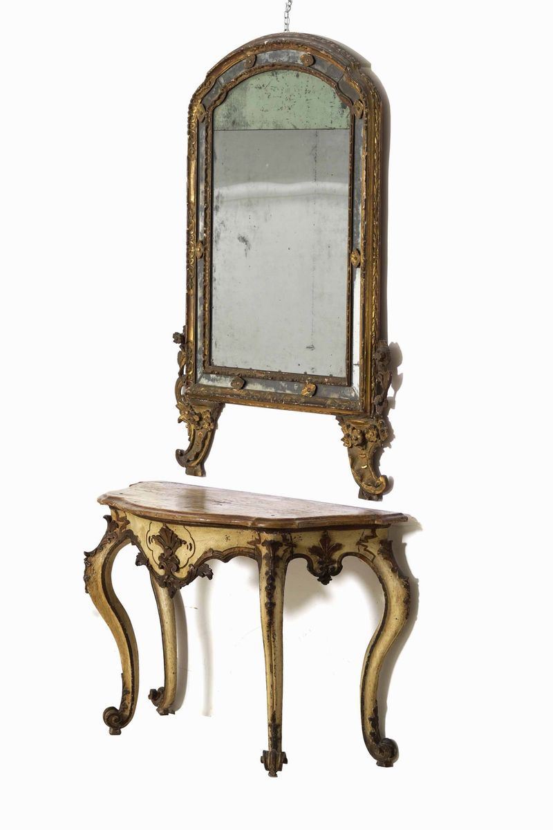 Consolle con specchiera in legno intagliato e laccato. XIX secolo  - Auction Antique June | Cambi Time - Cambi Casa d'Aste