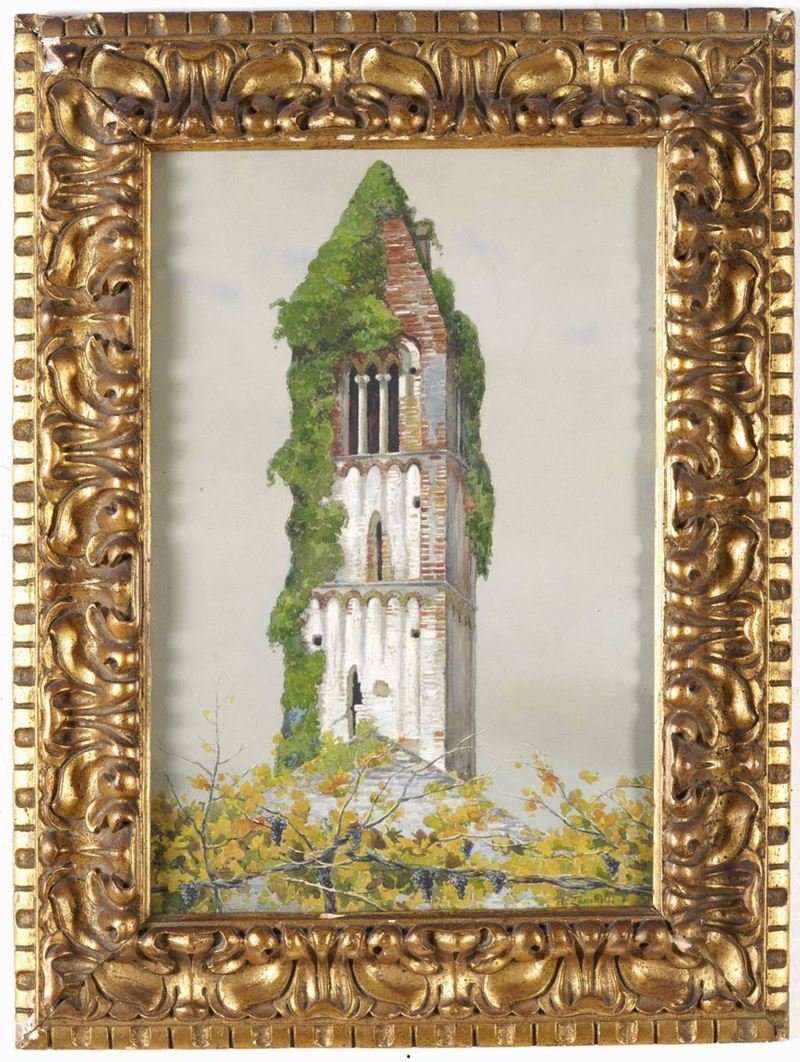Artista del XIX secolo Veduta di capanile  - acquerello su carta - Auction Old Masters | Cambi Time - Cambi Casa d'Aste