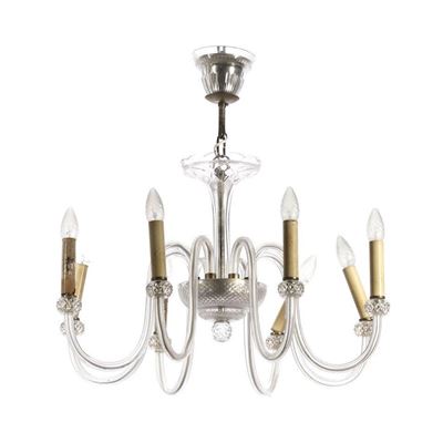 Lampadario in Vetro Incolore a Otto Luci, XX Secolo