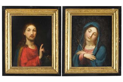 Scuola del XVIII secolo, Vergine Addolorata e Salvator Mundi, olio su tela