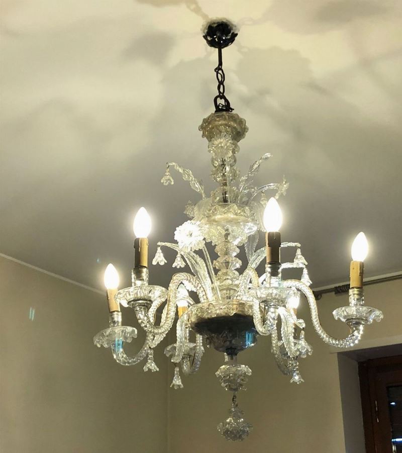 Lampadario a sei luci in vetro di Murano, XX secolo  - Auction Antique April | Cambi Time - Cambi Casa d'Aste