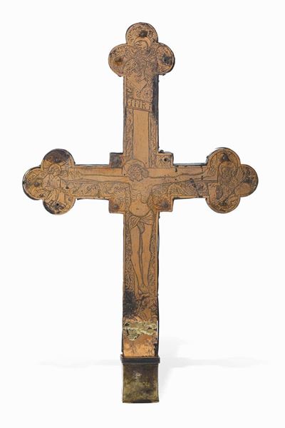 Croce. Legno e Rame Inciso e Cesellato. Oreficeria Gotica Toscana Fine XIV Secolo