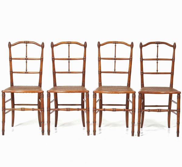 Quattro sedie intagliate a guisa di bamboo