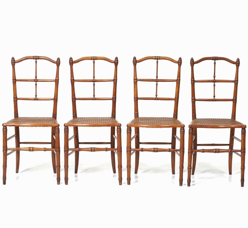 Quattro sedie intagliate a guisa di bamboo  - Asta Antiquariato Luglio | Cambi Time - Cambi Casa d'Aste