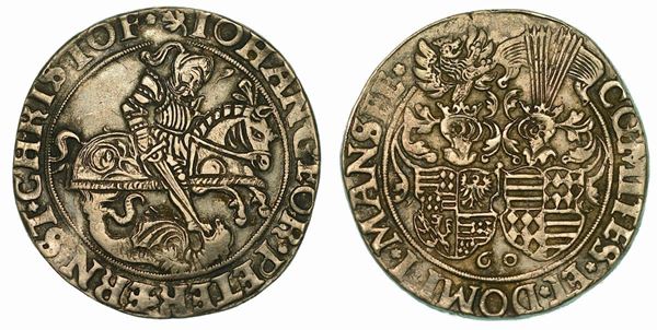 GERMANIA - MANSFELD-EISLEBEN. JOHAN GEORG I, PETER ERNST I E CHRISTOPH II, 1558-1573. Thaler 1560.