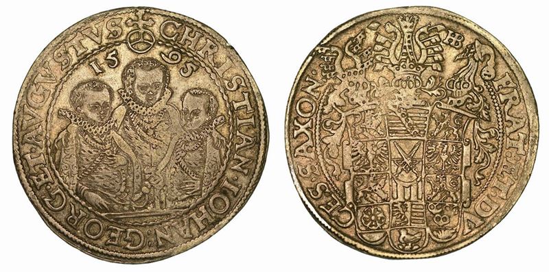 GERMANIA. SASSONIA ALBERTINA. CHRISTIAN II, JOHANN GEORGE E AUGUST, 1591-1611. Thaler 1595.  - Auction Numismatics - Cambi Casa d'Aste