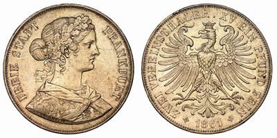 Germania - Frankfurt. Free City. 2 Thaler 1861.