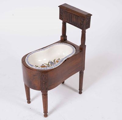 Bidet in Legno e Ceramica Policroma, XIX Secolo