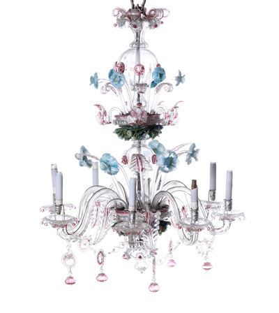 Lampadario in Vetri di Murano Policromi a Otto Bracci. XX Secolo