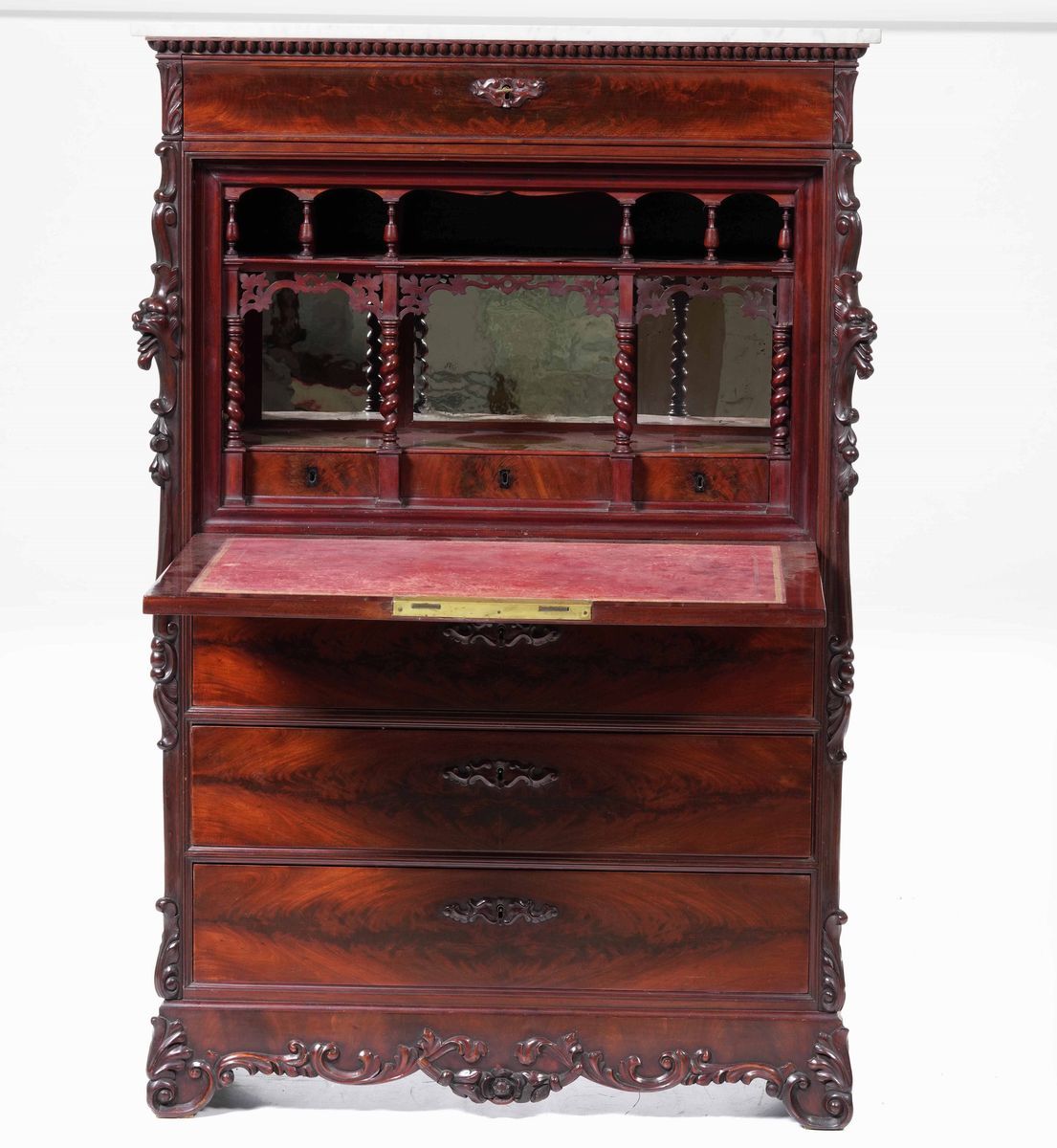 Secretaire Lastronato in Piuma di Mogano. XIX Secolo
