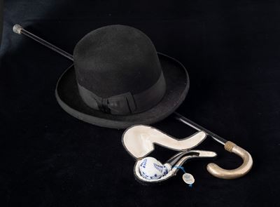 Set del Perfetto English Man :cappello Bombetta Charles & C. London Vintage, Bastone Vintage con ...