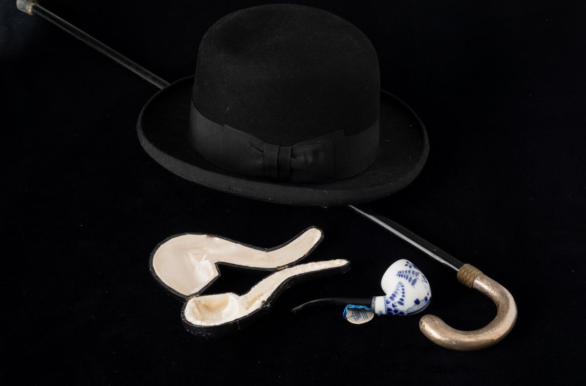 Set del Perfetto English Man :cappello Bombetta Charles & C. London Vintage, Bastone Vintage con ...