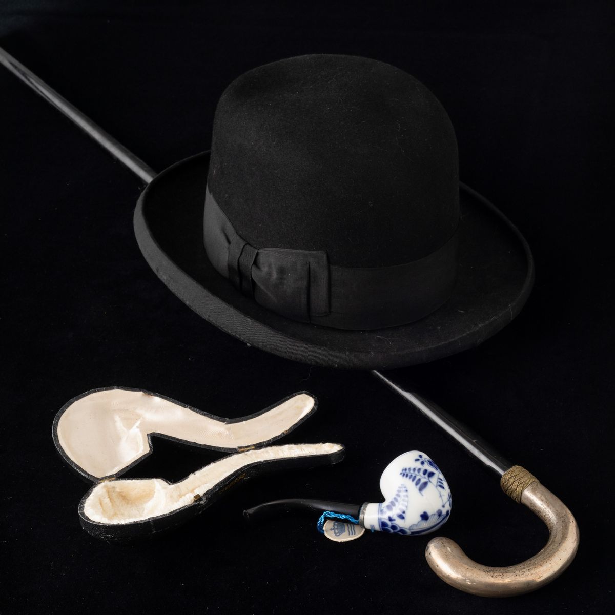 Set del Perfetto English Man :cappello Bombetta Charles & C. London Vintage, Bastone Vintage con ...