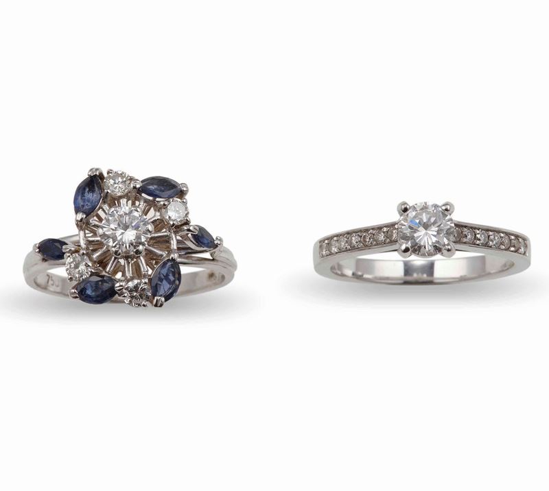 Coppia di anelli con diamanti e zaffiri  - Asta Fine and Coral Jewels - Cambi Casa d'Aste