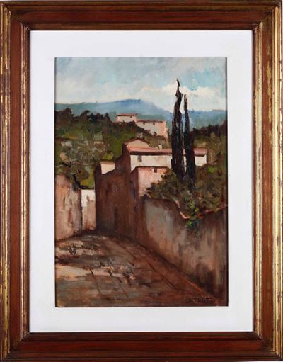 Strada di Sobborgo con Cipressi