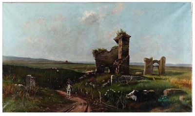 Anonimo del XIX secolo, Campagna romana - olio su tela