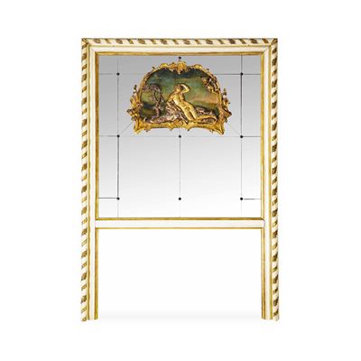 Grande Specchiera Fondocamera in Legno Intagliato, Laccato e Dorato, XIX Secolo