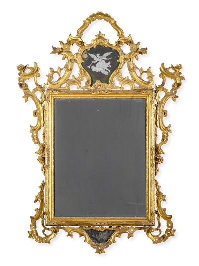 Specchiera Luigi XIV in Legno Intagliato e Dorato. Veneto, XVIII Secolo