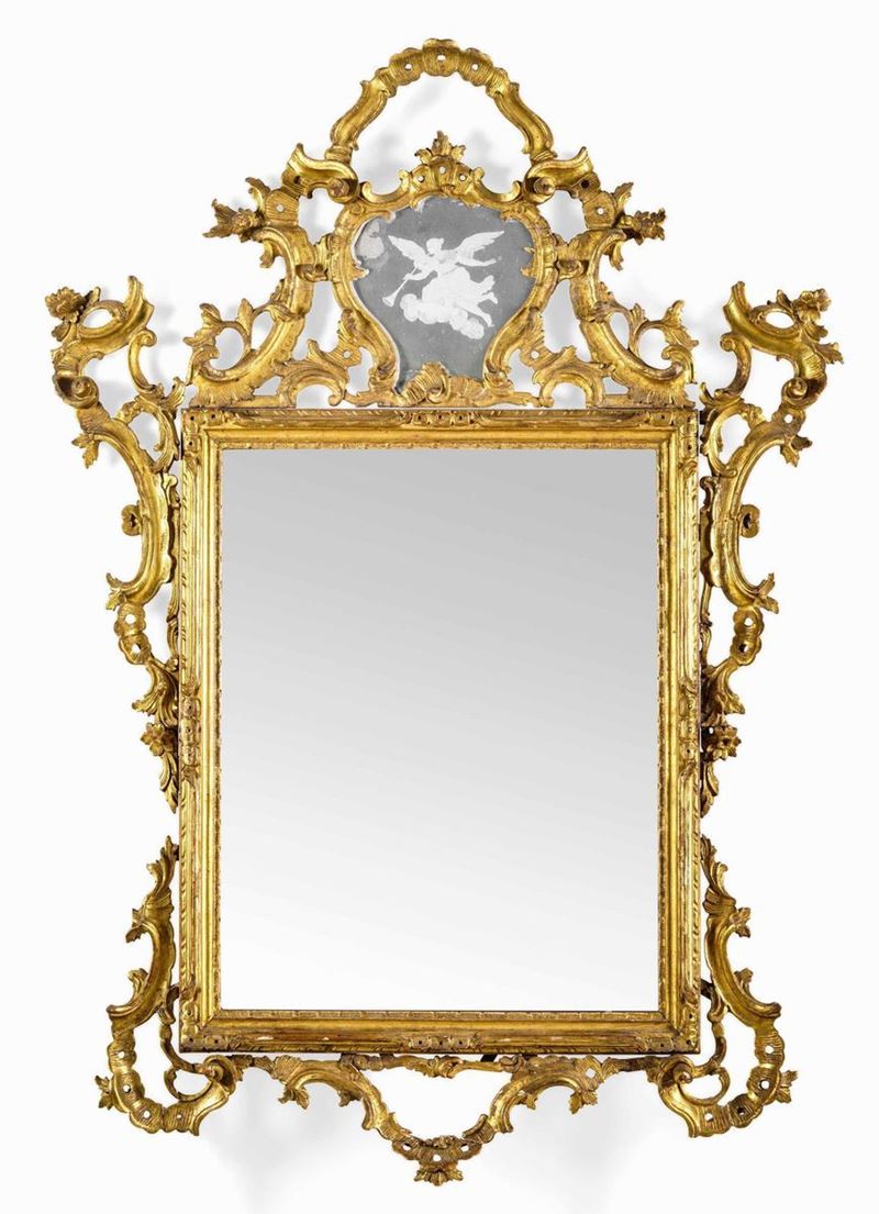 Specchiera Luigi XIV in legno intagliato e dorato. Veneto, XVIII secolo  - Asta Dimore Italiane - Cambi Casa d'Aste