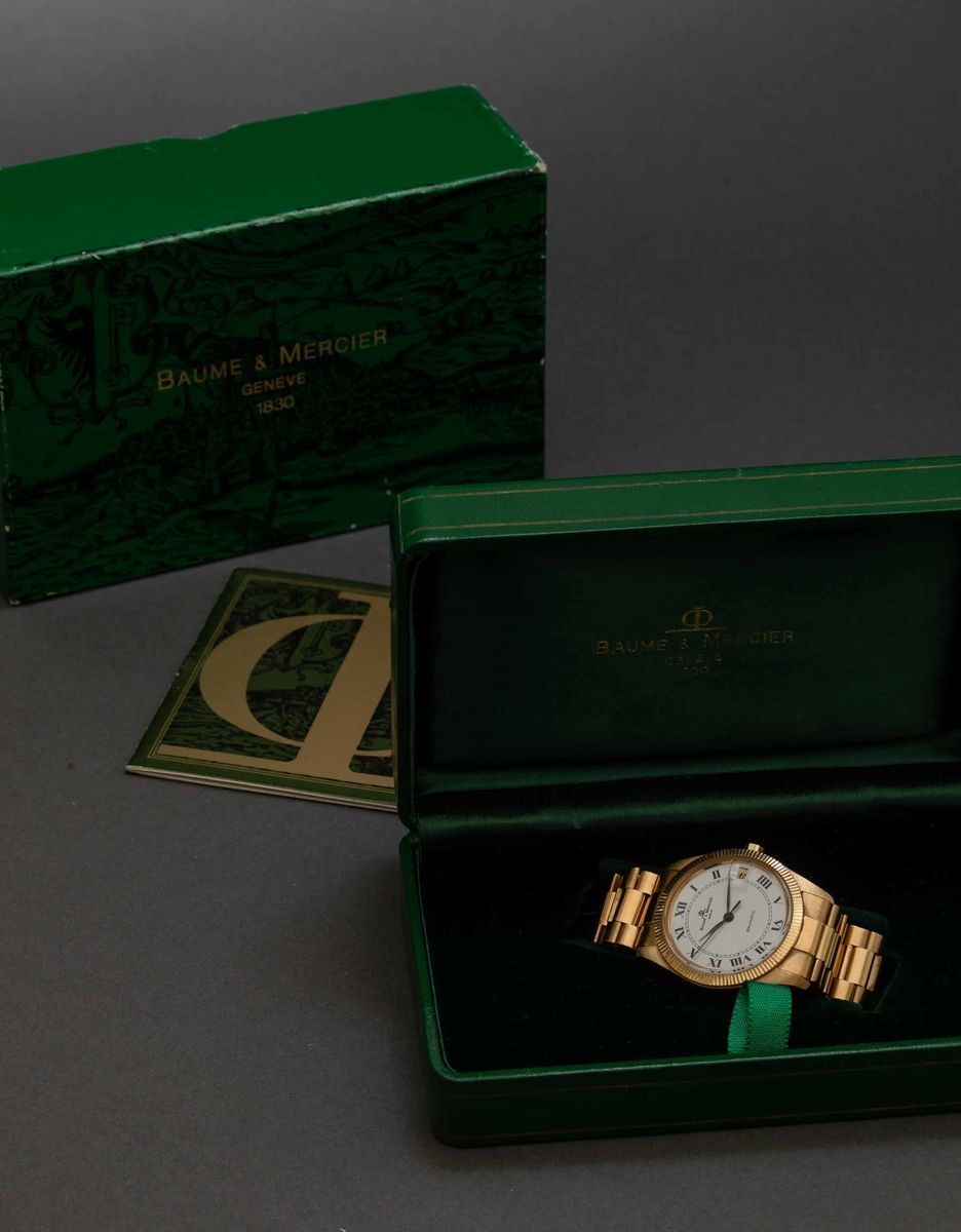 Baume & Mercier - Baumatic in Oro Giallo 18k Automatico con Datario, Quadrante Bianco con Numeri ...