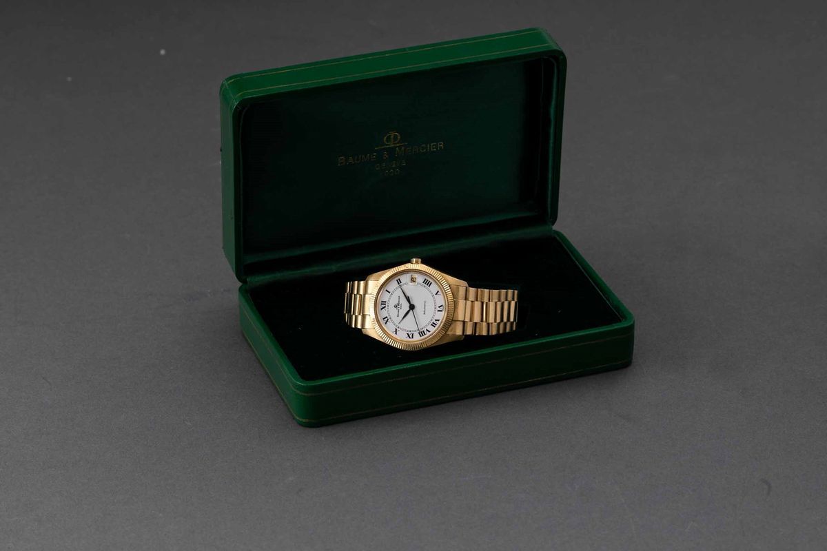 Baume & Mercier - Baumatic in Oro Giallo 18k Automatico con Datario, Quadrante Bianco con Numeri ...