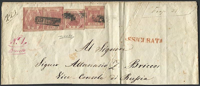 1858, Regno di Napoli, gran parte di Assicurata da Napoli.  - Auction Philately - Cambi Casa d'Aste