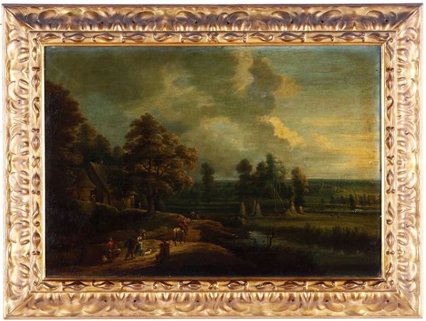 Scuola del XVII-XVIII secolo Paesaggio con viandanti