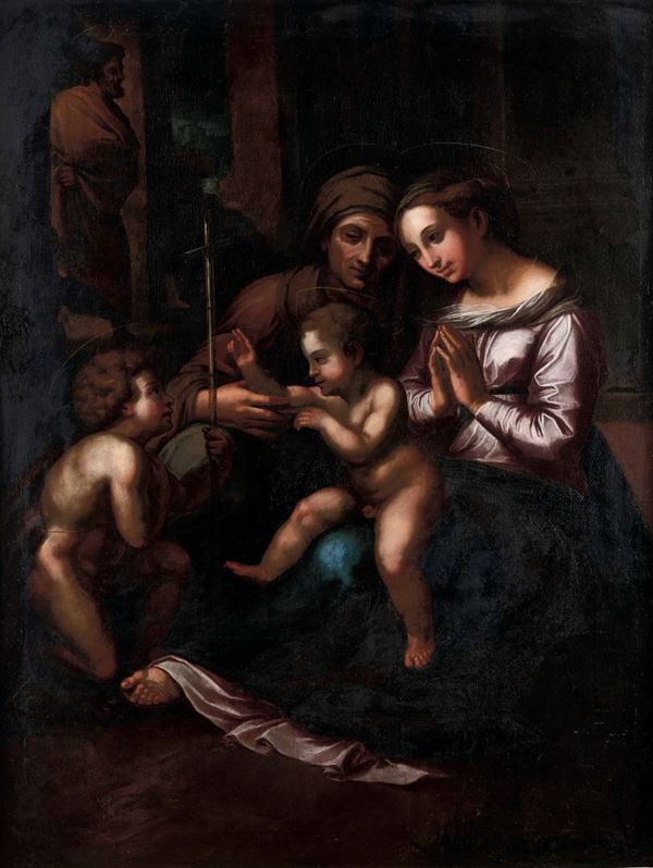 Scuola del XVII secolo Sacra Famiglia con san Giovannino e sant'Anna
