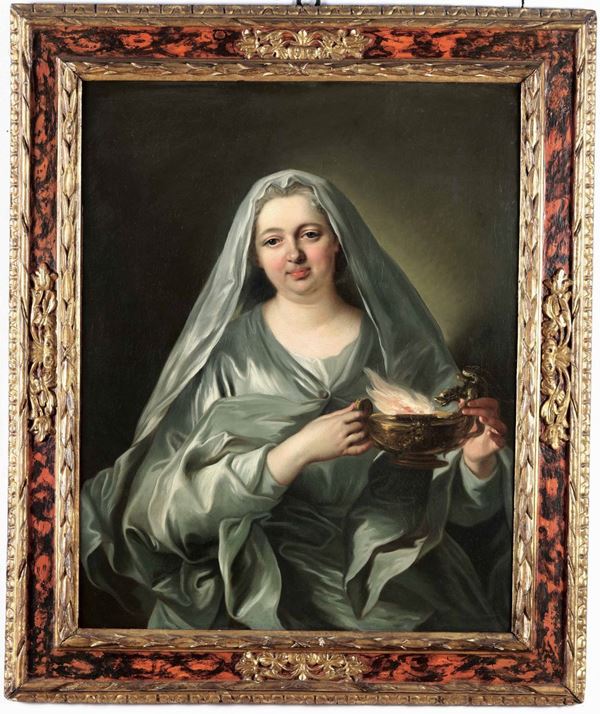 Scuola francese del XVIII secolo Ritratto di matrona con lucerna