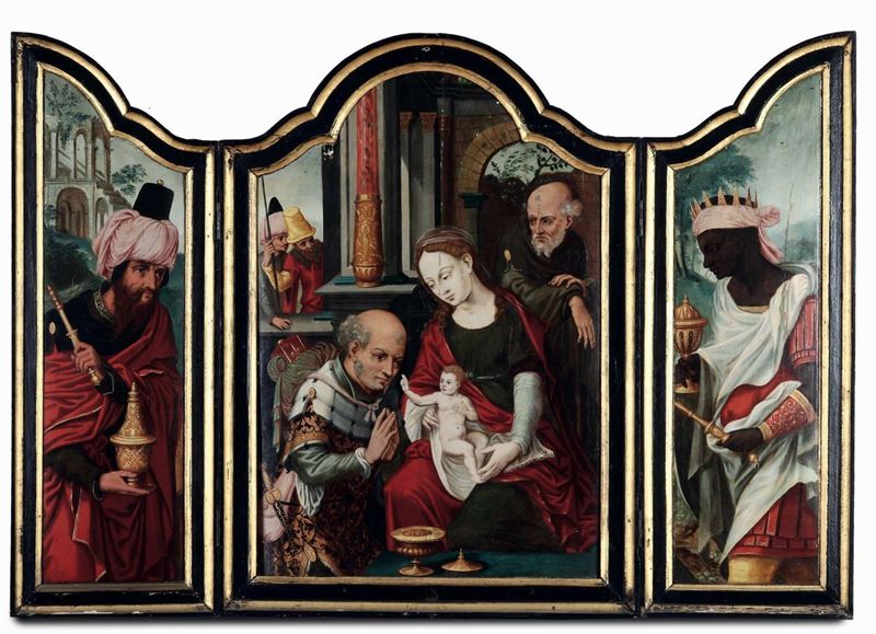 Pieter Coecke van Aelst : L'Adorazione dei Magi  - olio su tavola - Asta Old Masters - III - Cambi Casa d'Aste
