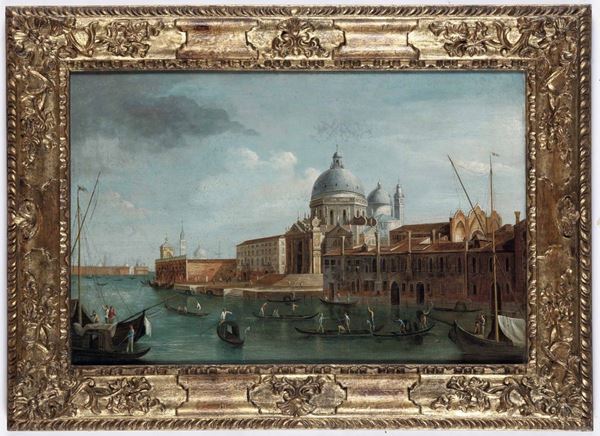 Scuola veneziana del XVIII secolo Veduta di Venezia con la basilica di Santa Maria della Salute