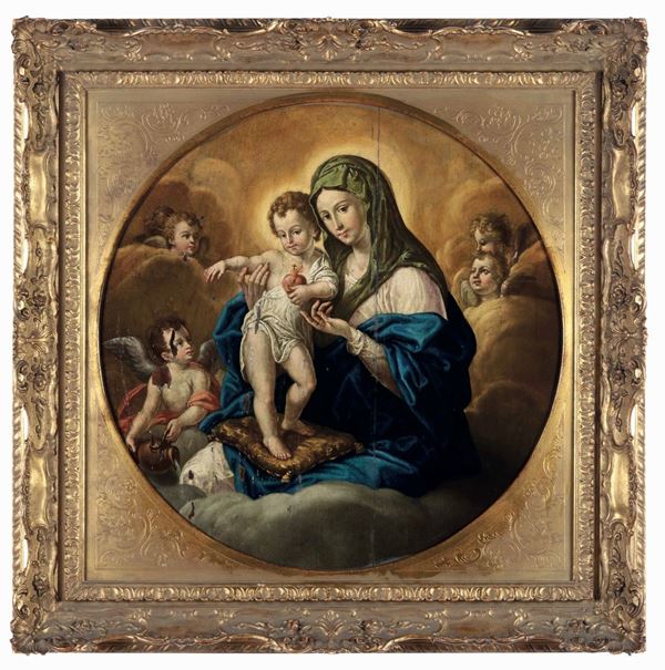 Scuola del XVII secolo Madonna con Bambino e angeli