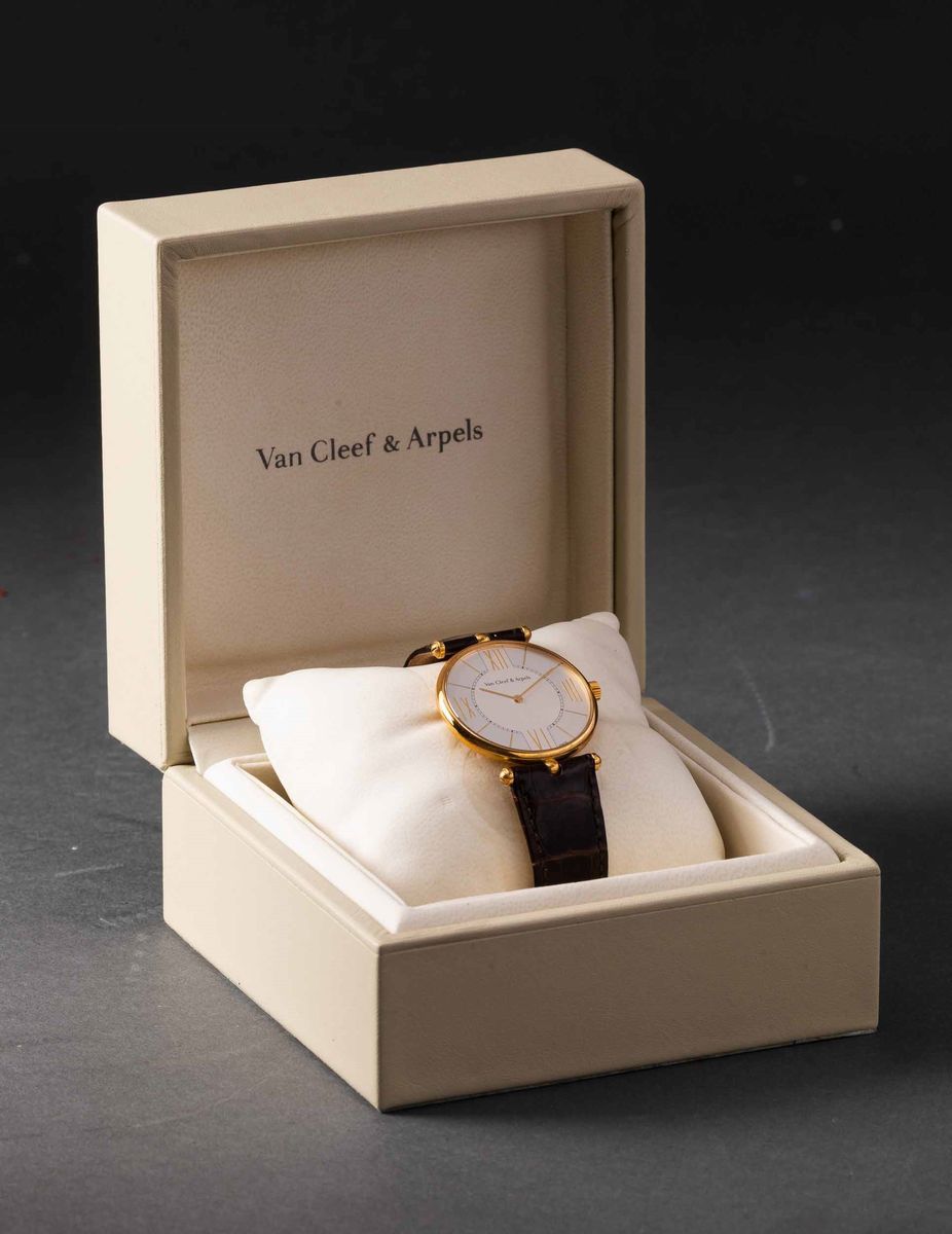 Van Cleef & Arpels - Orologio in Oro Giallo 18k, Carica Manuale con Anse Vandome, Quadrante Argen...