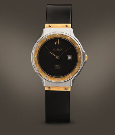Hublot - Mdm Acciaio e Oro al Quarzo con Datario Quadrante Nero e Cinturino in Gomma con Astuccio...